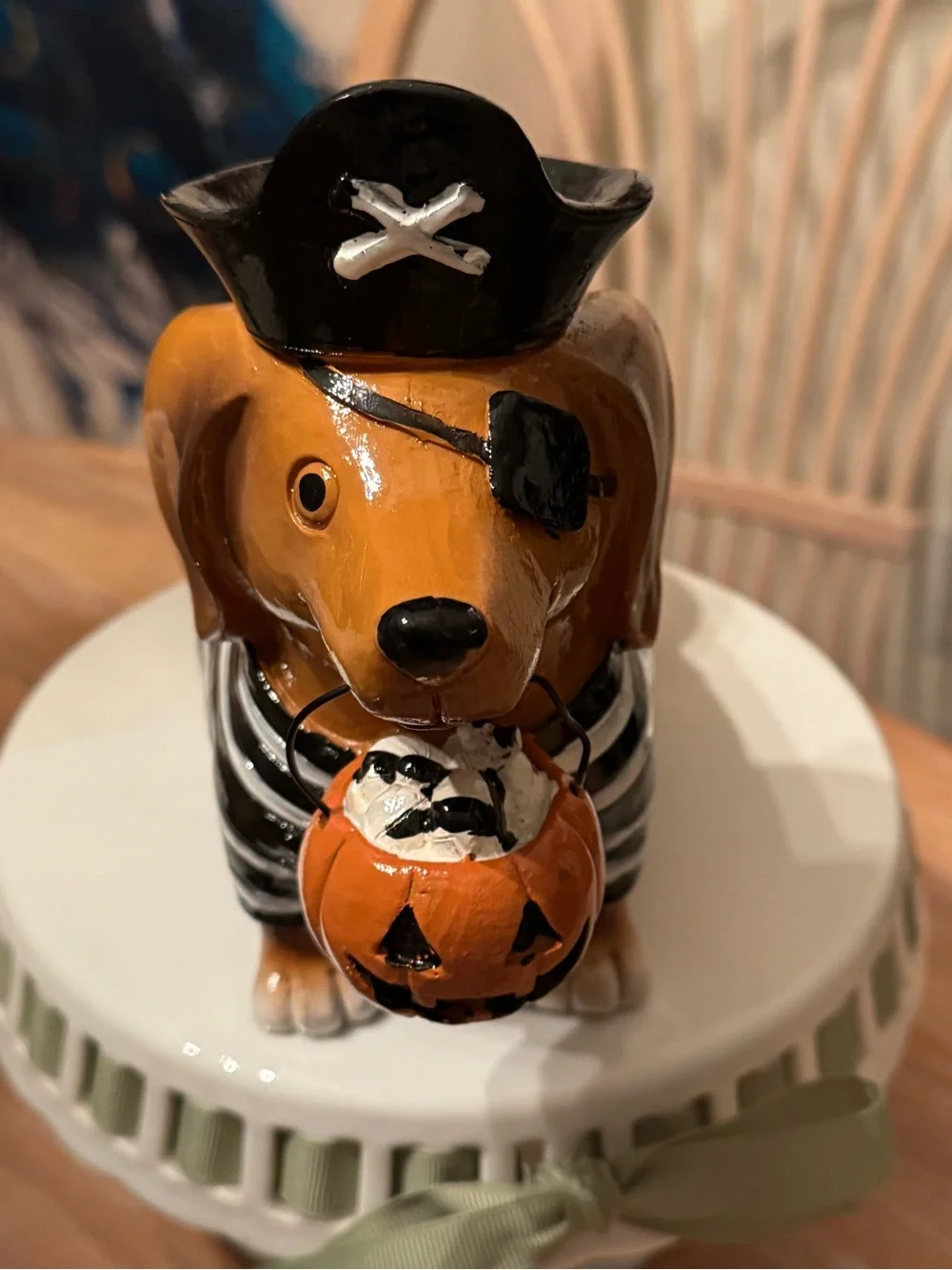 Halloween Dachshund Dog Figurine in Brown and Black - Festive Pet Decor